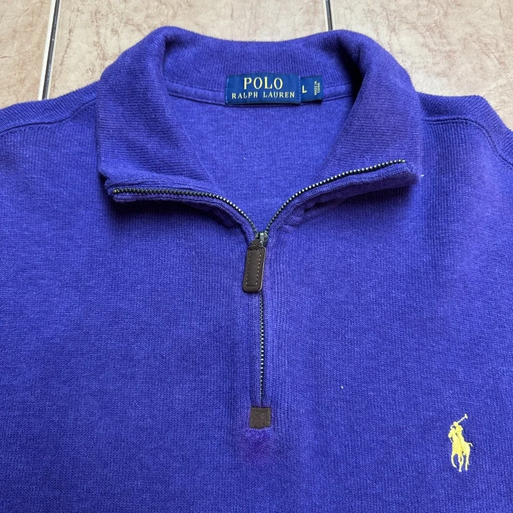 Polo by Ralph Lauren Purple Half-Zip Sweater with Yellow Pony